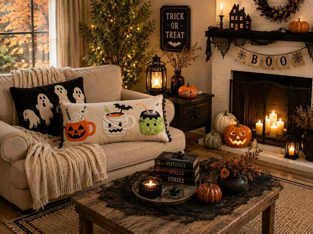 New Halloween Trio Lumbar Jack O Lantern MUMMY Frankenstein Throw Pillow 14x24 - Picture 2 of 6